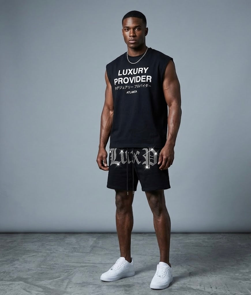The "LXP" Iced Out Gothic Fleece Shorts
