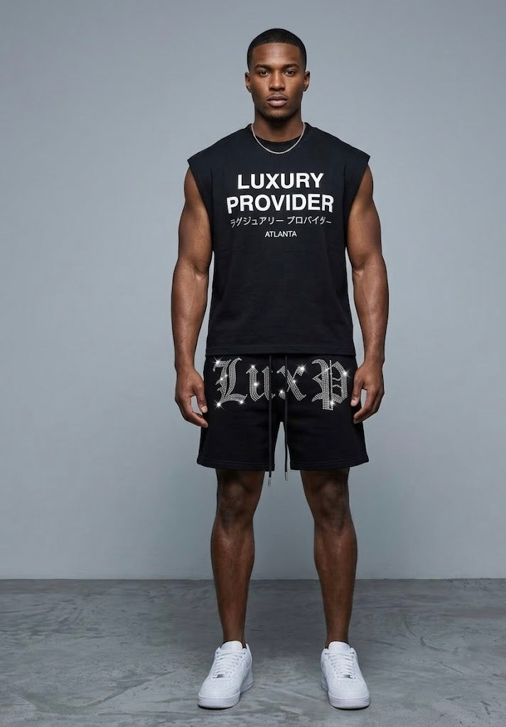 The "LXP" Iced Out Gothic Fleece Shorts