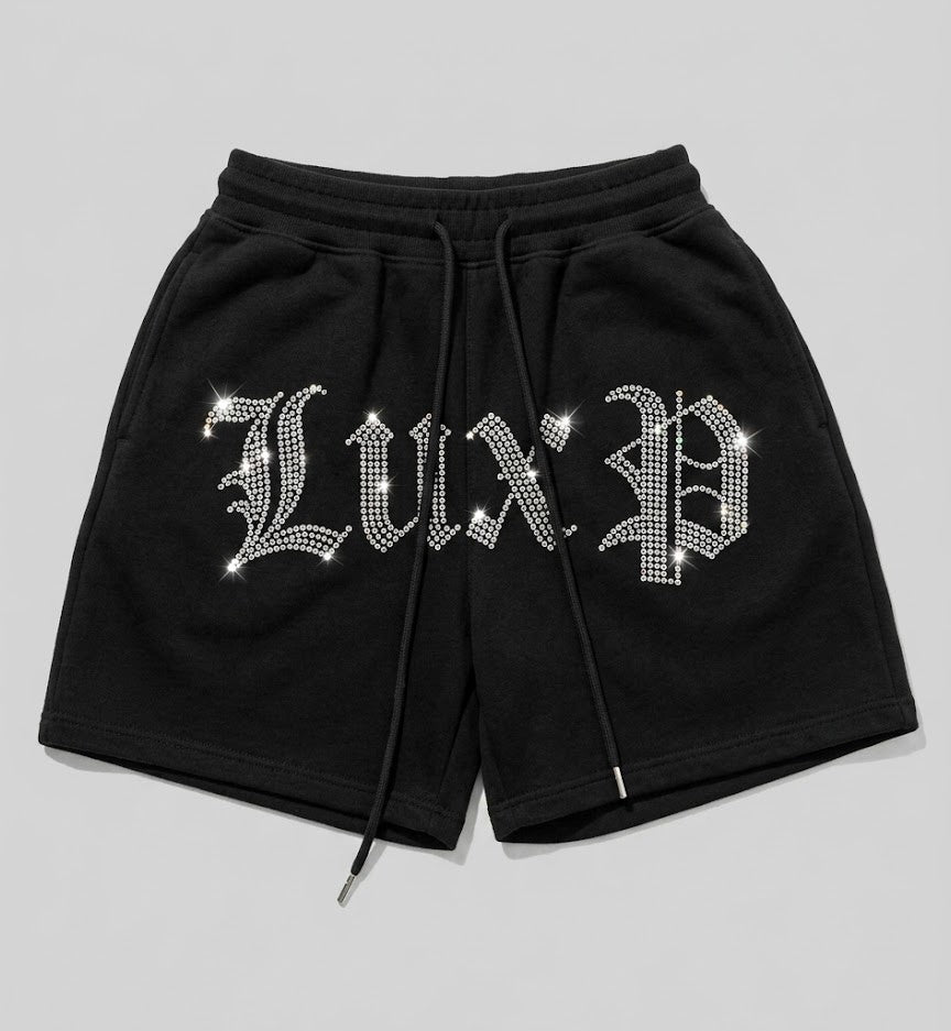 The "LXP" Iced Out Gothic Fleece Shorts
